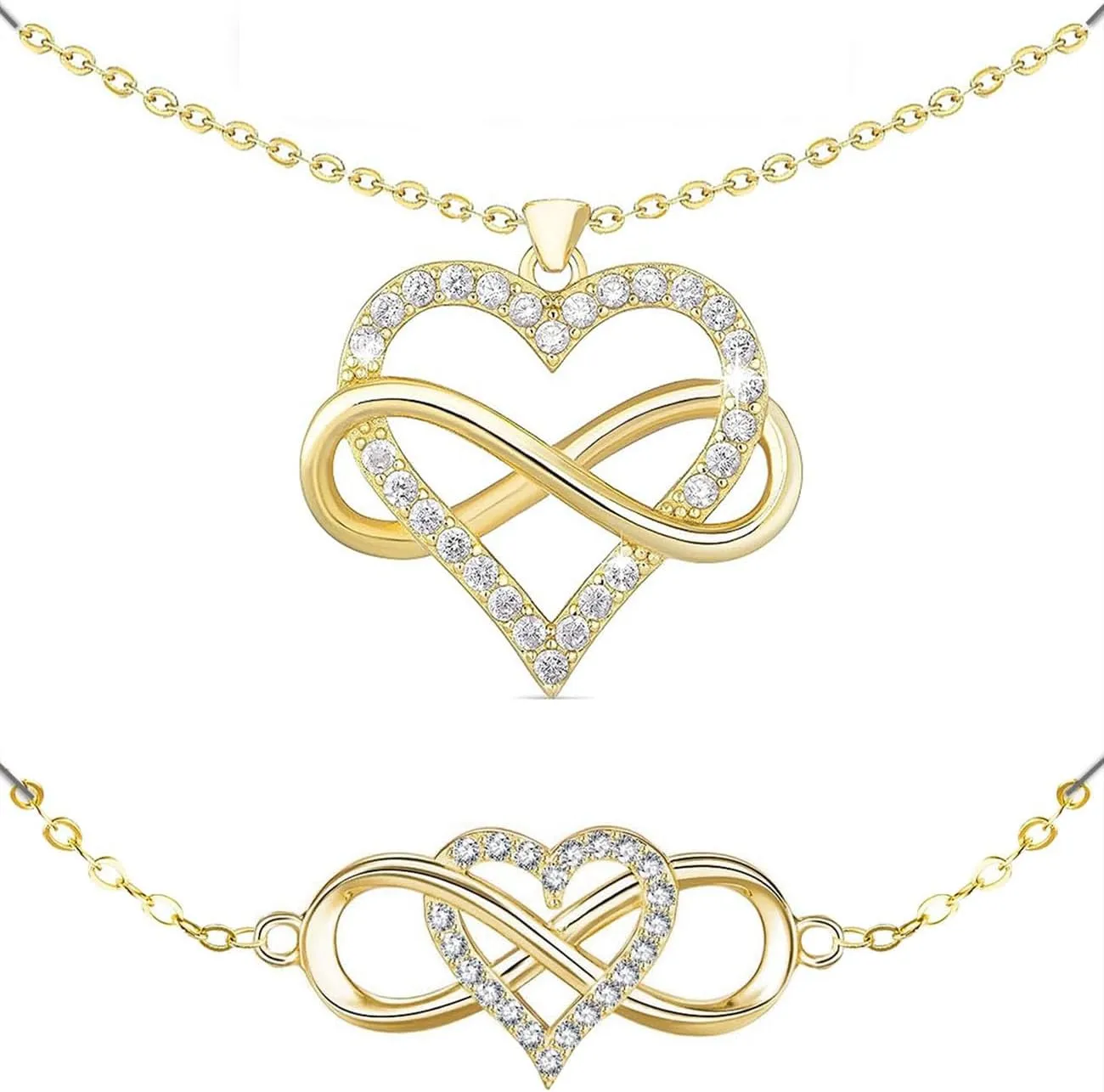 2 Pcs Infinity Love Necklace and Bracelet Jewelry Sets Gifts for Women
