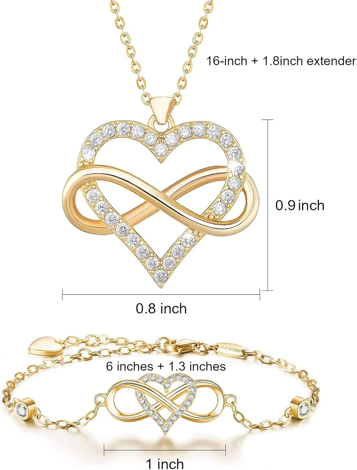 2 Pcs Infinity Love Necklace and Bracelet Jewelry Sets Gifts for Women