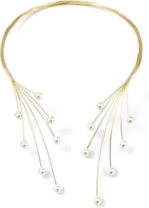 2021 Handmade Copper Weave Torques Necklaces Women Imitation Pearl Statement Choker Necklaces Charm Wedding Party Jewelry (Metal Color : Gold Necklace)