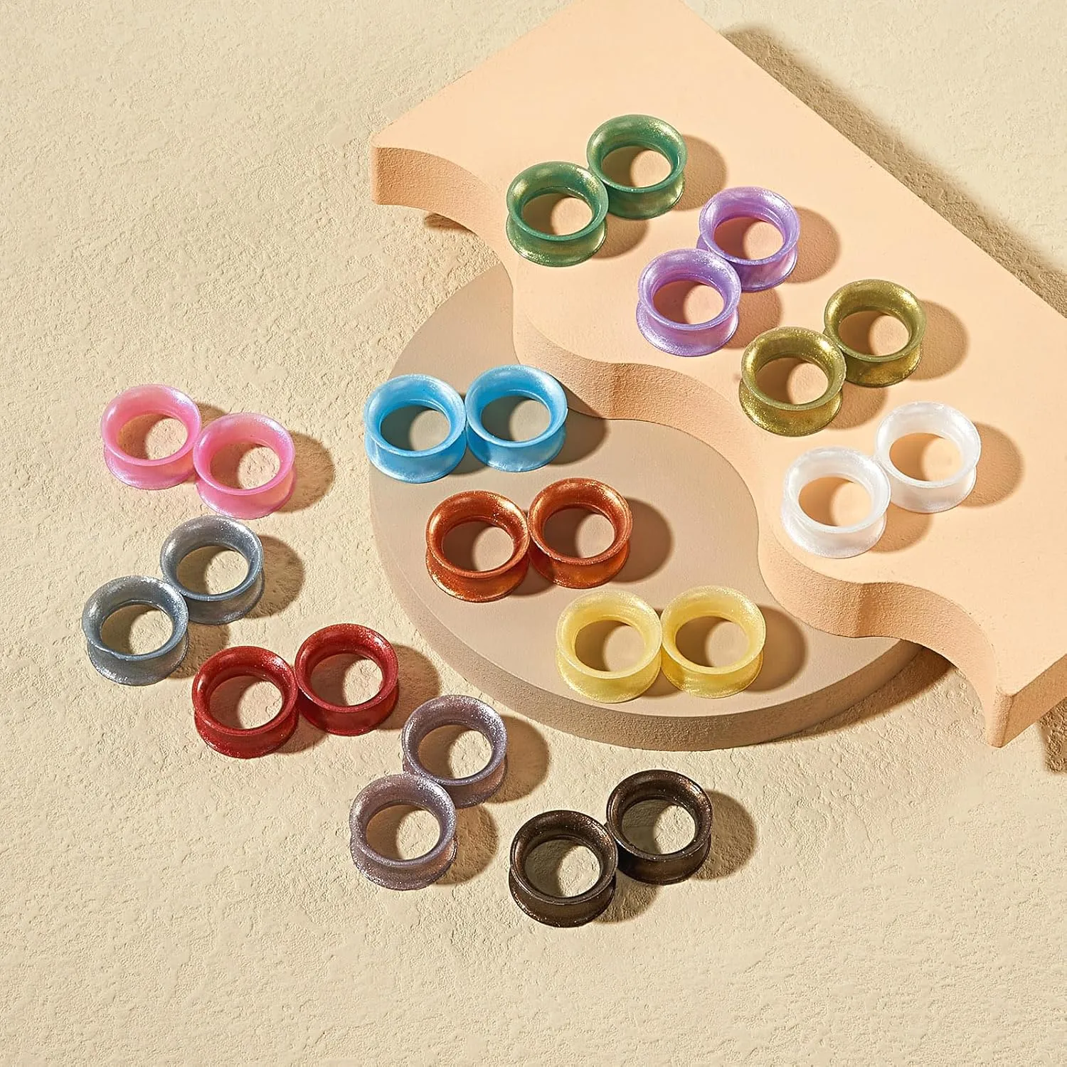 24PCS Pearl Glossy Silicone Ear Tunnels Gauges for Ears Double Flared Flexible Ear Plugs Stretchers Body Piercing Jewelry for Women Men Size 2g-5/8
