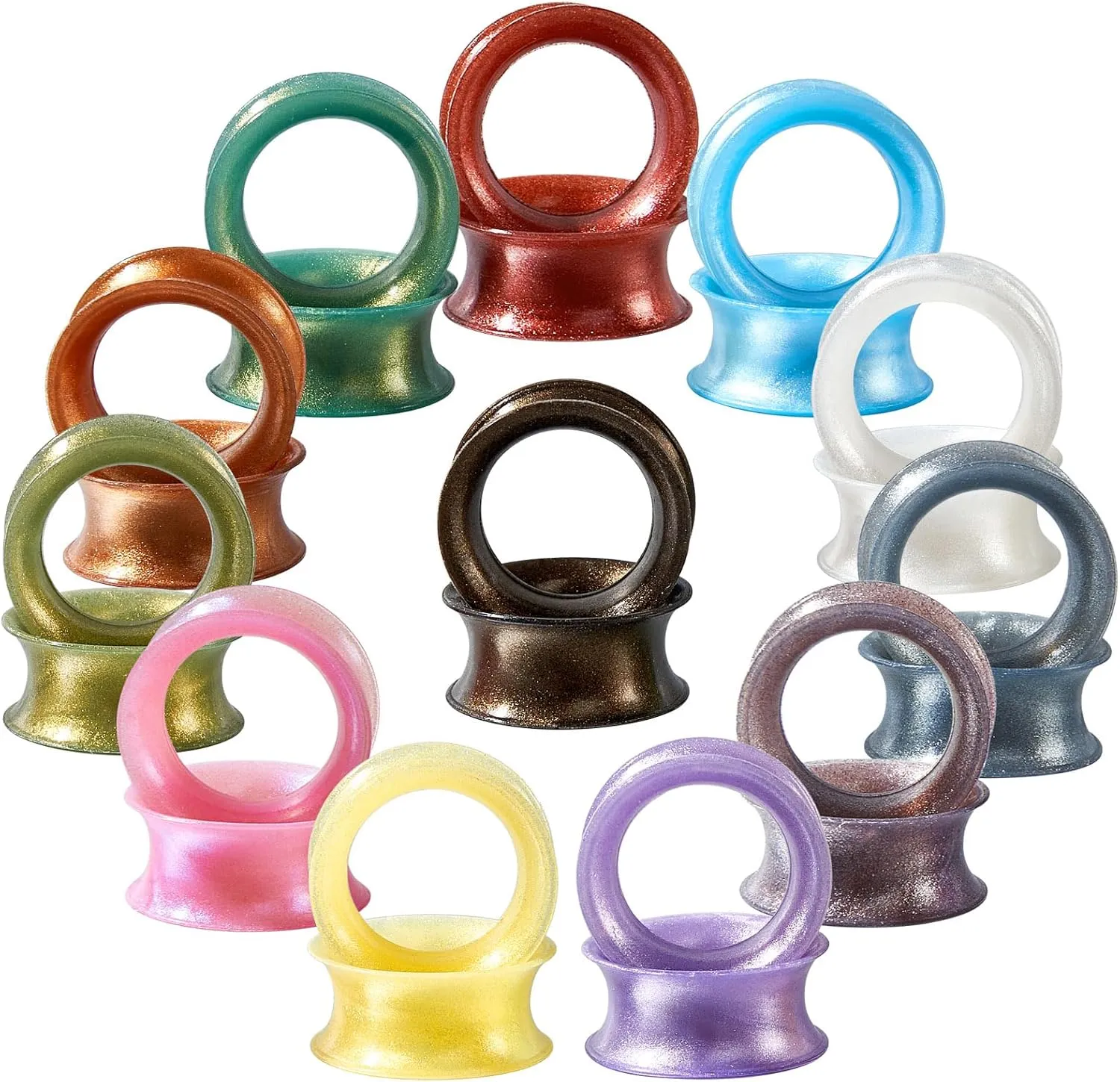 24PCS Pearl Glossy Silicone Ear Tunnels Gauges for Ears Double Flared Flexible Ear Plugs Stretchers Body Piercing Jewelry for Women Men Size 2g-5/8