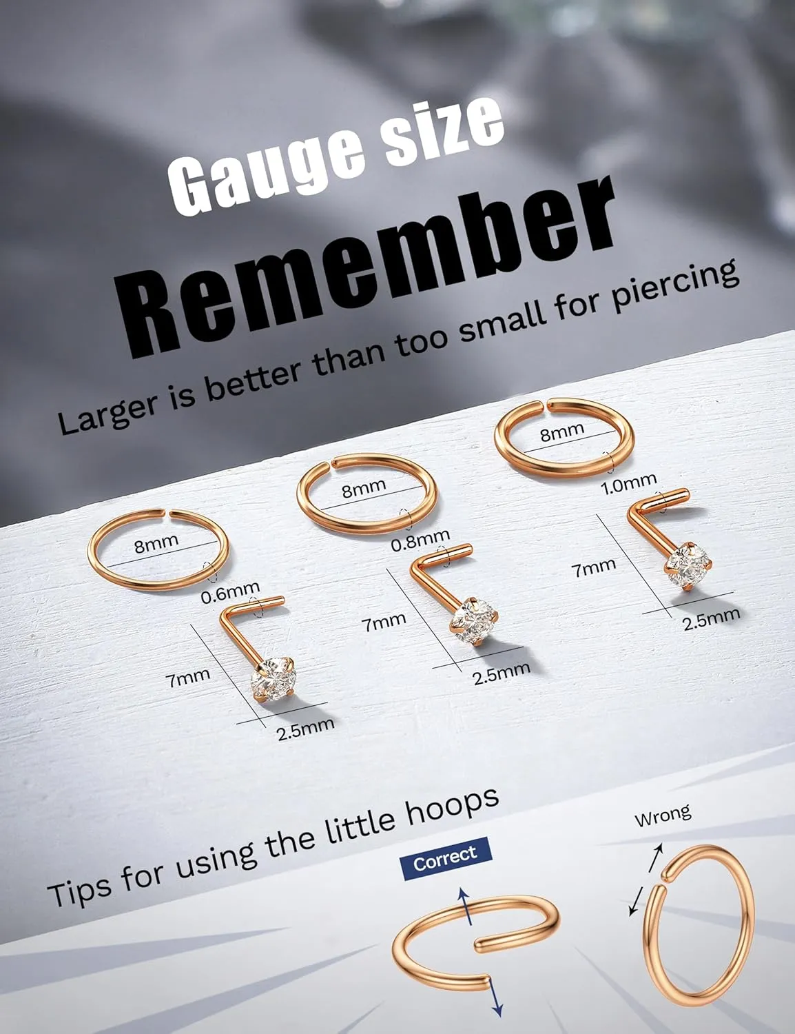28PCS Hypoallergenic Nose Rings Hoops Studs - 316L Stainless Steel Nose Ring for Women Men - L Shaped CZ Nose Stud Hoop Nostril Piercings Jewelry Set 18G 20G 22G Silver Rose Gold Black Rainbow