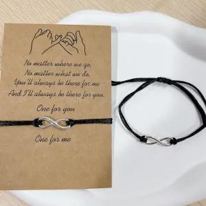 2pc Pinky Promise 8 Infinity Couple Bracelet for Him Her Lucky Handmade BFF Friendship Bangle Wrist Adjustable Black Braided Rope Bracelets Set for Lover Boyfriend Girlfriend Valentines Best Friends Gift With Card