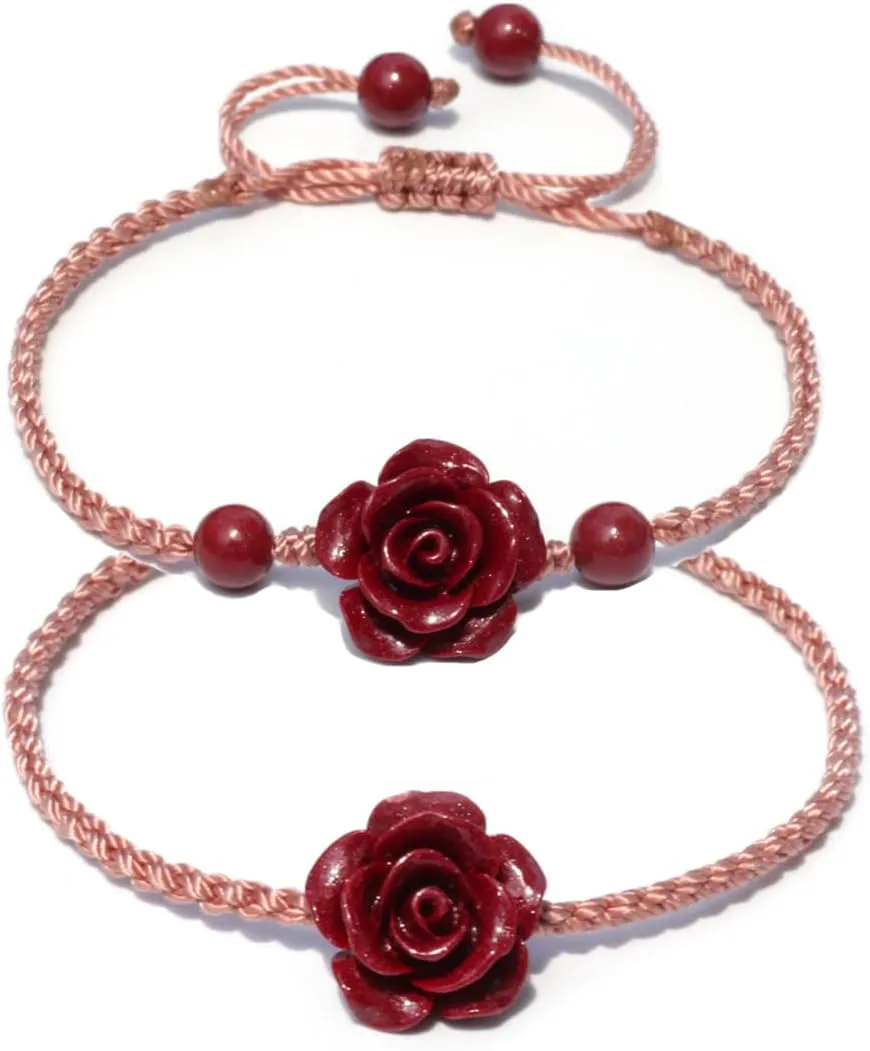 2Pcs Best Friends Friendship Bracelets Matching Bracelets for Best Friends BFF Long Distance Matching Rose Bracelets Friendship Gifts for Women