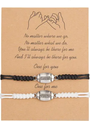 2Pcs BFF Bracelets for 2 Soccer Friendship Bracelets for Men Matching Football Bracelets Rugby Best Friend Bracelet White Black String Bracelet Basketball Bracelet
