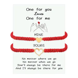 2pcs Mother and Daughter Matching Heart Bracelets Set Handmade Woven Bracelets Adjustable Rope Bracelets for Teen Girls Boy Mom Birthday Gifts (red)