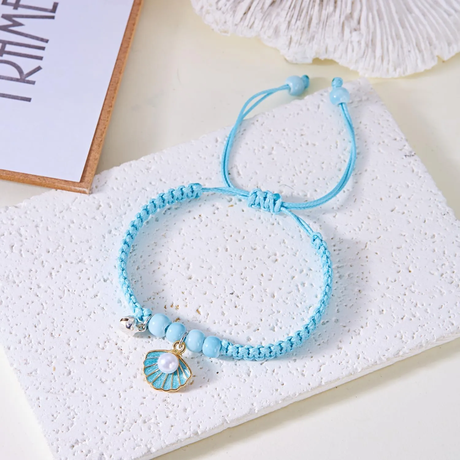 2Pcs Sea Shell Starfish Bracelets Bohemian Shell Jewelry Handmade Braided Beaded Pearls Charm Bracelet Summer Beach Holiday Accessory Decoration
