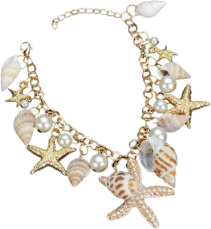 2pcs Women Marine Jewelry Beach Charm Bracelet Woven Bracelets for Women Shell Anklet Shell Ankle Bracelets Fashion Bracelets for Women Ocean Anklets Woman Footwear Bohemia