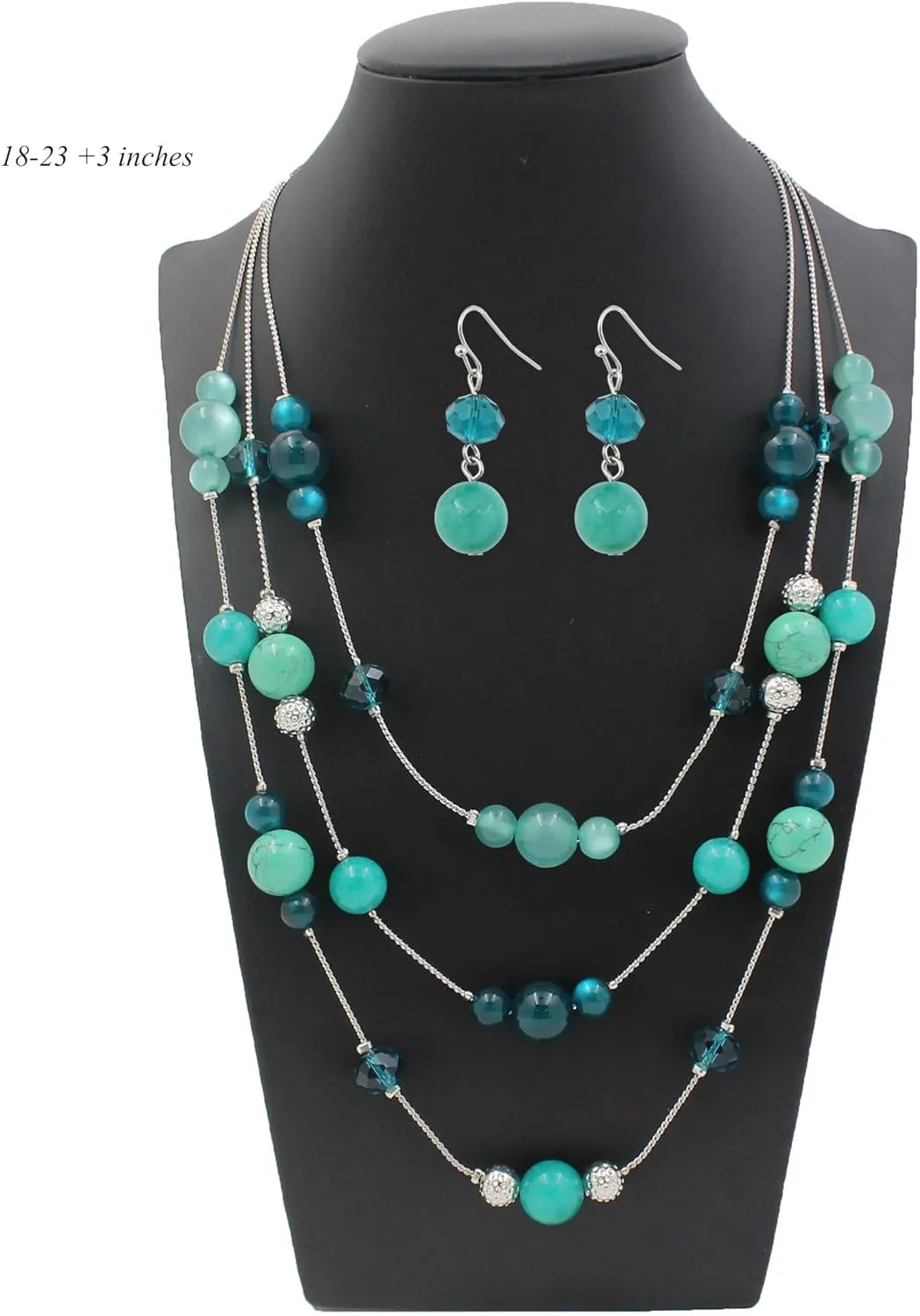 3 Layered Handmade Beads Necklaces 18-23 Dainty Chain Illusion Statement Necklaces Set Multi Color Boho Choker Necklace and Earrings Set Gifts