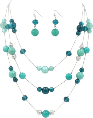 3 Layered Handmade Beads Necklaces 18-23 Dainty Chain Illusion Statement Necklaces Set Multi Color Boho Choker Necklace and Earrings Set Gifts