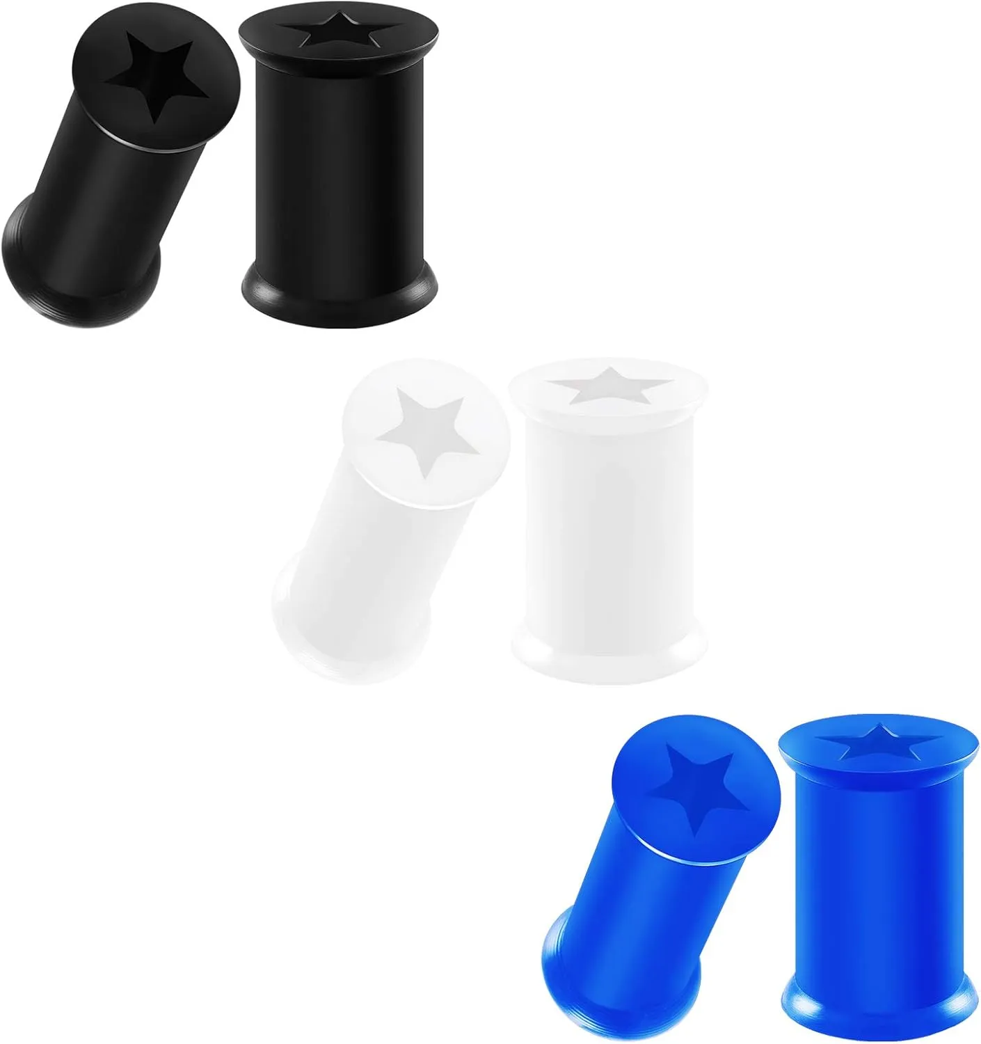 3 Pairs Black White Blue Silicone Double Flared Saddle Piercing Jewelry Stretcher Ear Star Earring Lobe flesh Tunnel Plugs