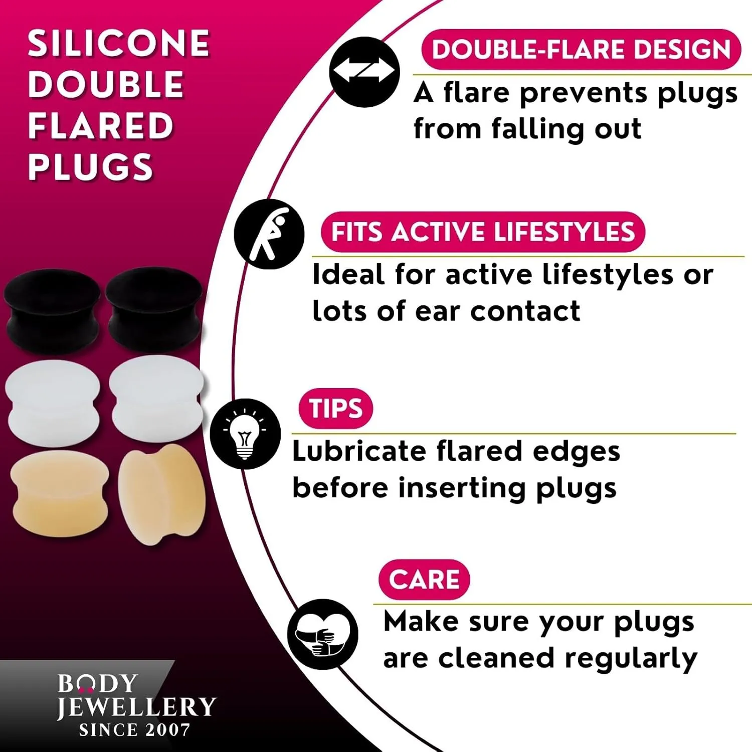 3 Pairs Ear Plug Skin White Black Sili Double Flare Earring Solid Gauges Ears Tunnel Exper Piercing More Size Options