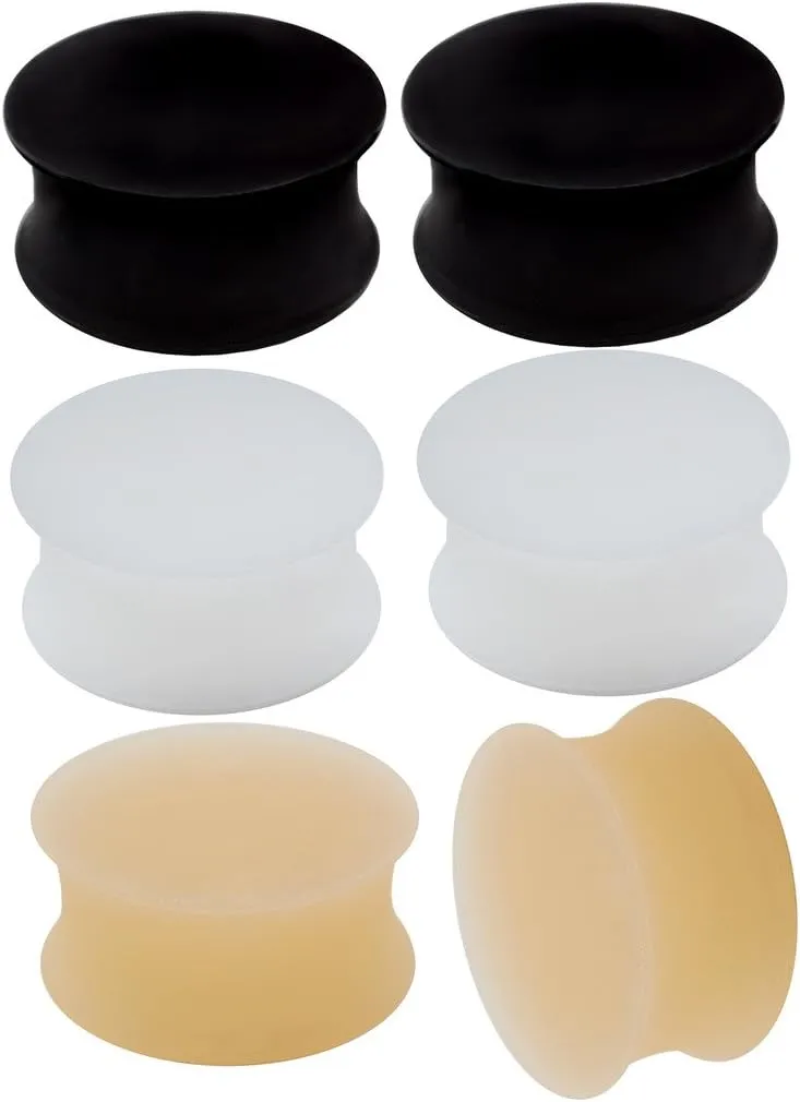 3 Pairs Ear Plug Skin White Black Sili Double Flare Earring Solid Gauges Ears Tunnel Exper Piercing More Size Options