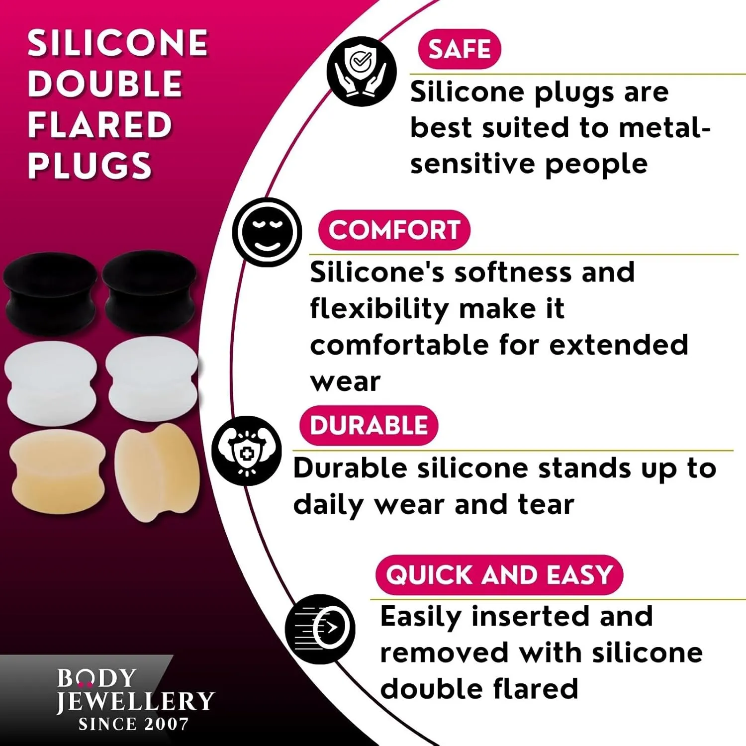 3 Pairs Ear Plug Skin White Black Sili Double Flare Earring Solid Gauges Ears Tunnel Exper Piercing More Size Options
