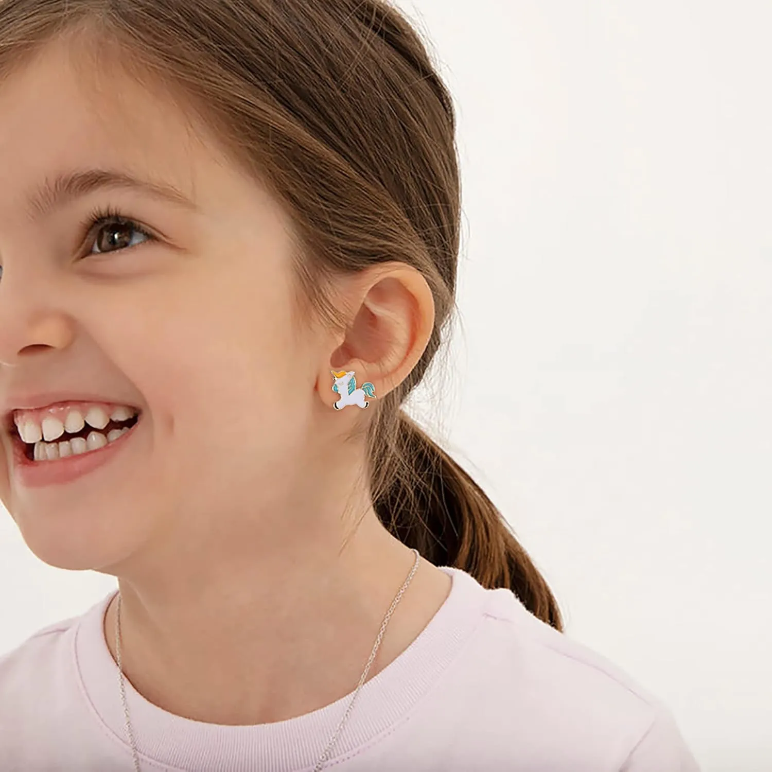 3 Pairs Kids Clip On Earrings Set for Girls Bow Earrings Cartoon Unicorn Clip Earrings Pink Mermaid Clip-On Earrings Cute Kids Non-Pierced Earrings Set