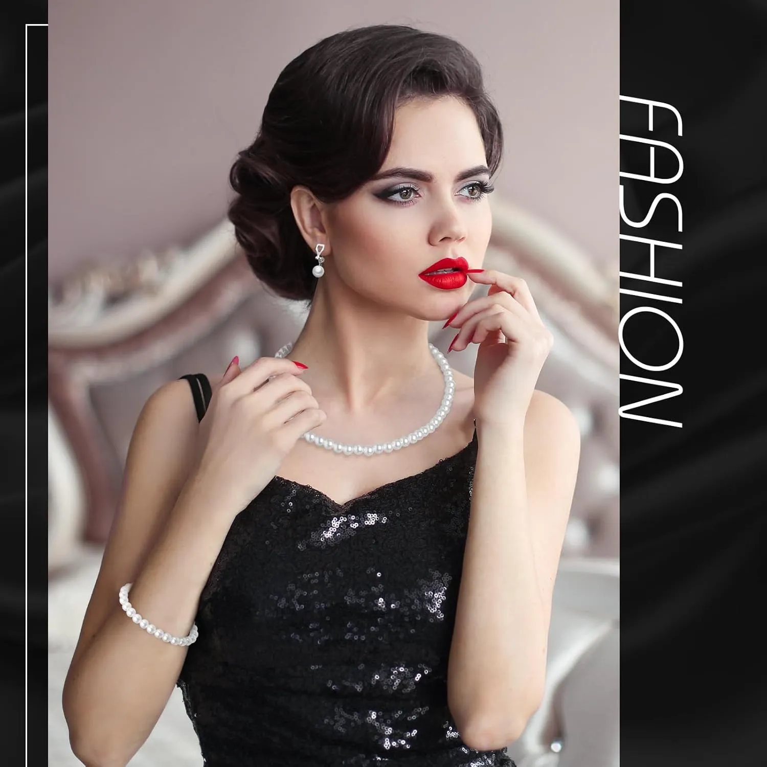 3 Pcs 1920s Faux Pearl Strand Costume Jewelry Sets Simulated Pearl Necklace Bracelet Earrings for Women