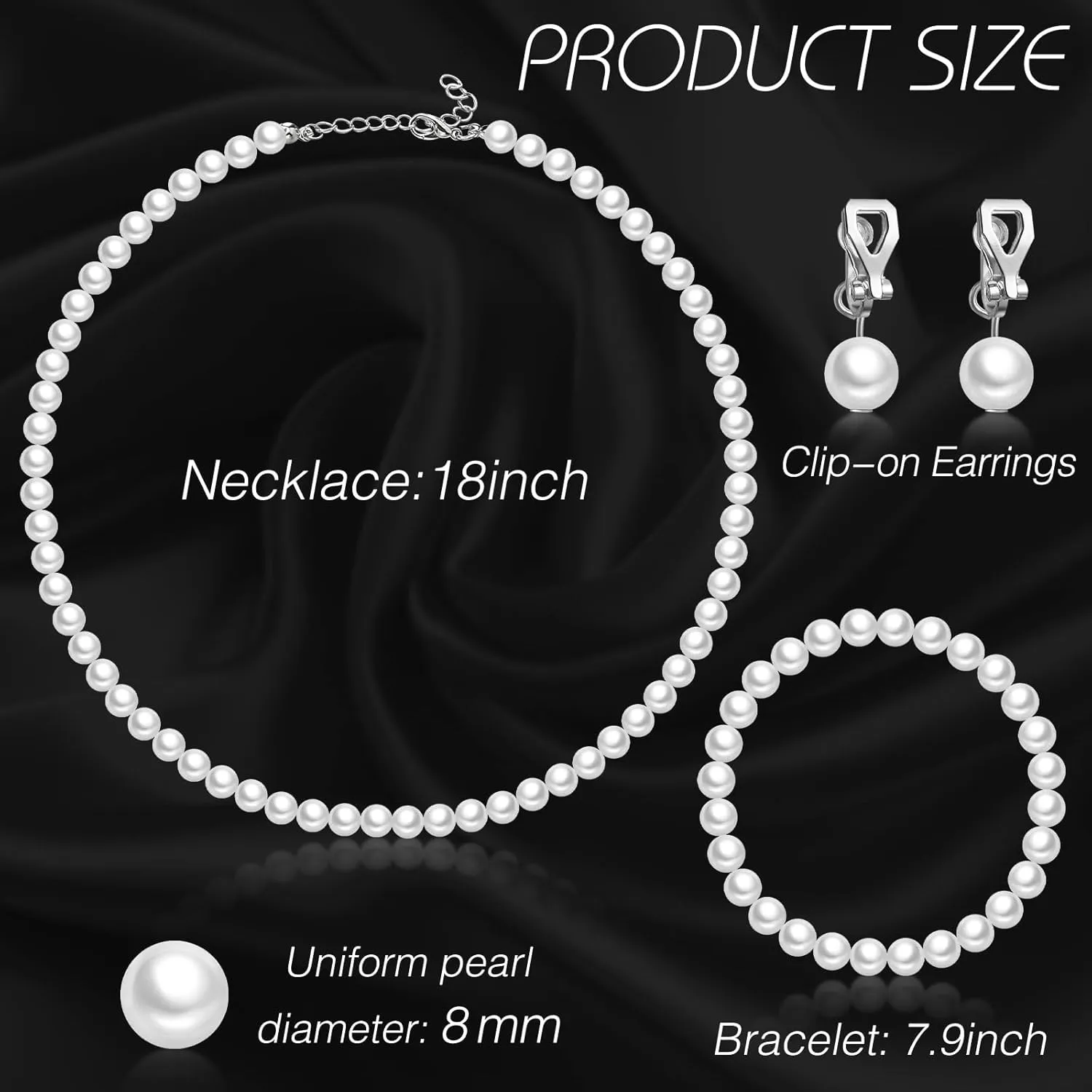 3 Pcs 1920s Faux Pearl Strand Costume Jewelry Sets Simulated Pearl Necklace Bracelet Earrings for Women