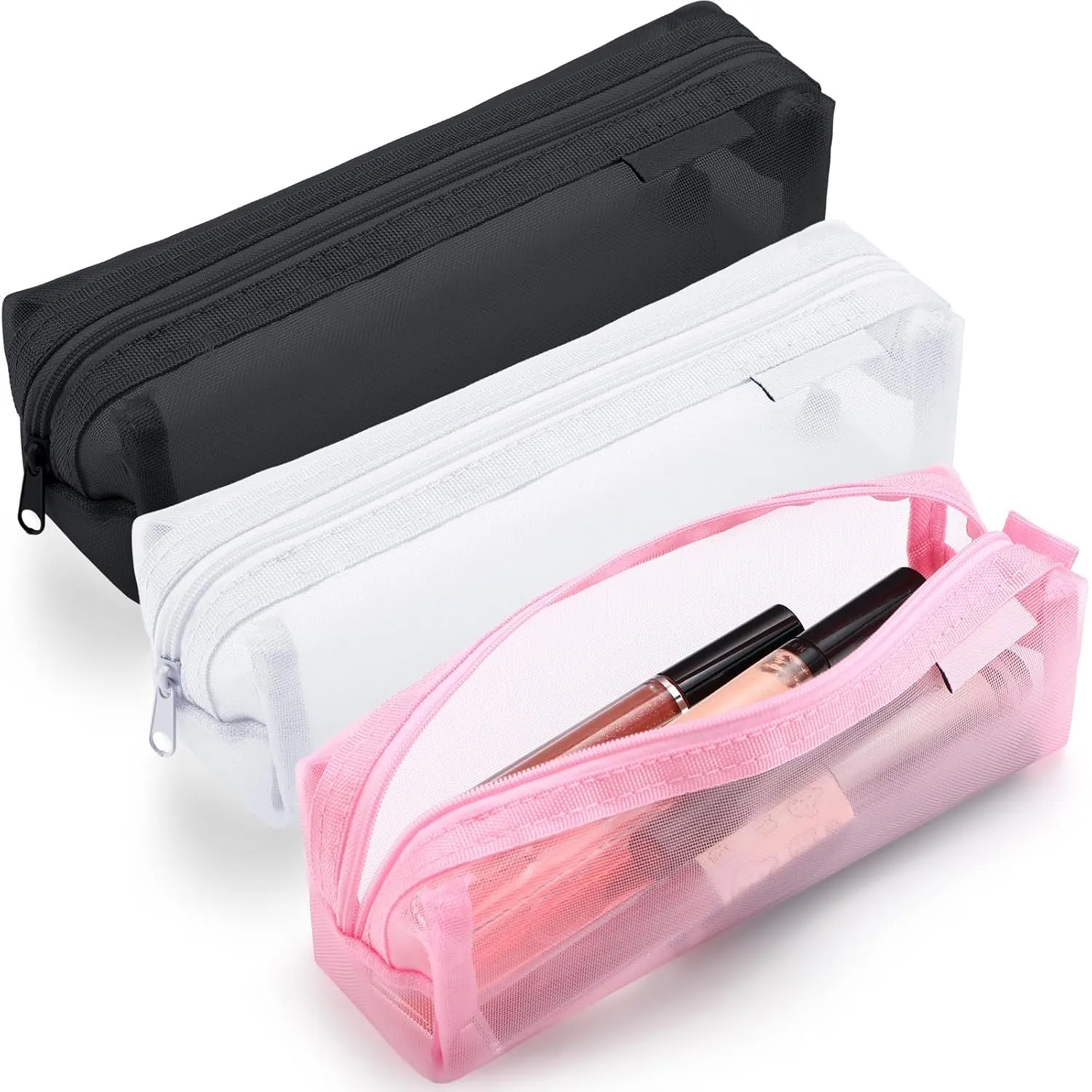 3 Pcs Mesh Makeup Brush Bag Makeup Brush Travel Pouch Clear Mesh with Zipper for Travel Cosmetics Toiletry Organization