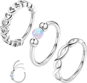 3 Pcs Nose Rings Hoops for Women 316L Surgical Steel Opal Septum Rings 16G Hinged Nose Piercings Jewelry Cartilage Earring Helix Rook Tragus Daith 8mm