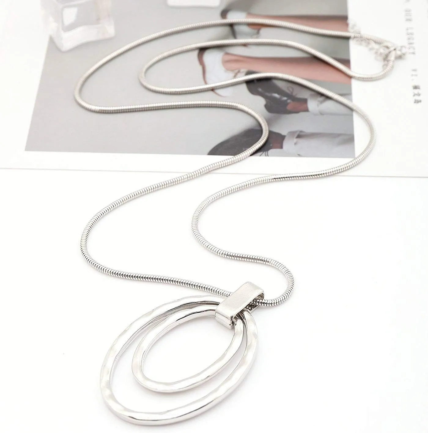 3PCS Long Pendant Necklaces for Women Disk Circle Pendant Triple Stack Pendant Necklace Tassel Sweater Necklace Statement Necklace Y Necklaces Set