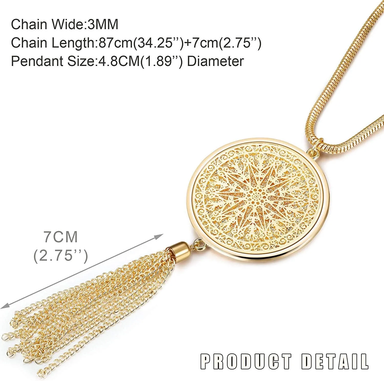 3PCS Long Pendant Necklaces for Women Disk Circle Pendant Triple Stack Pendant Necklace Tassel Sweater Necklace Statement Necklace Y Necklaces Set