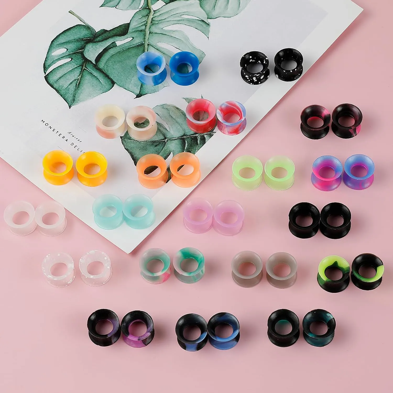 40Pcs Silicone Ear Gauges Flexible Ear Tunnels Gauges Soft Expander Stretching Ear Plugs Tunnels Colorful Double Flared Earring Piercings Jewelry for Men Women 2G-26mm