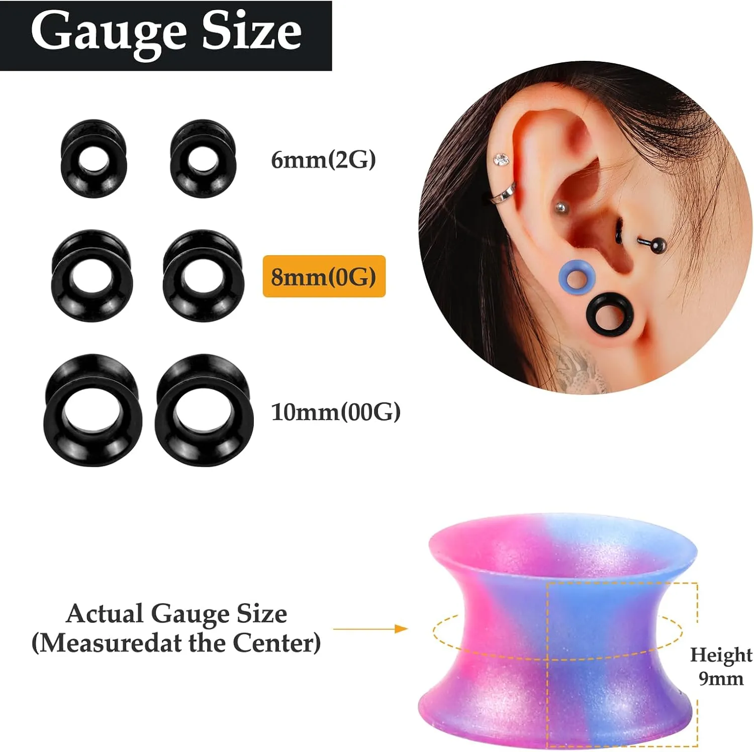 40Pcs Silicone Ear Gauges Flexible Ear Tunnels Gauges Soft Expander Stretching Ear Plugs Tunnels Colorful Double Flared Earring Piercings Jewelry for Men Women 2G-26mm