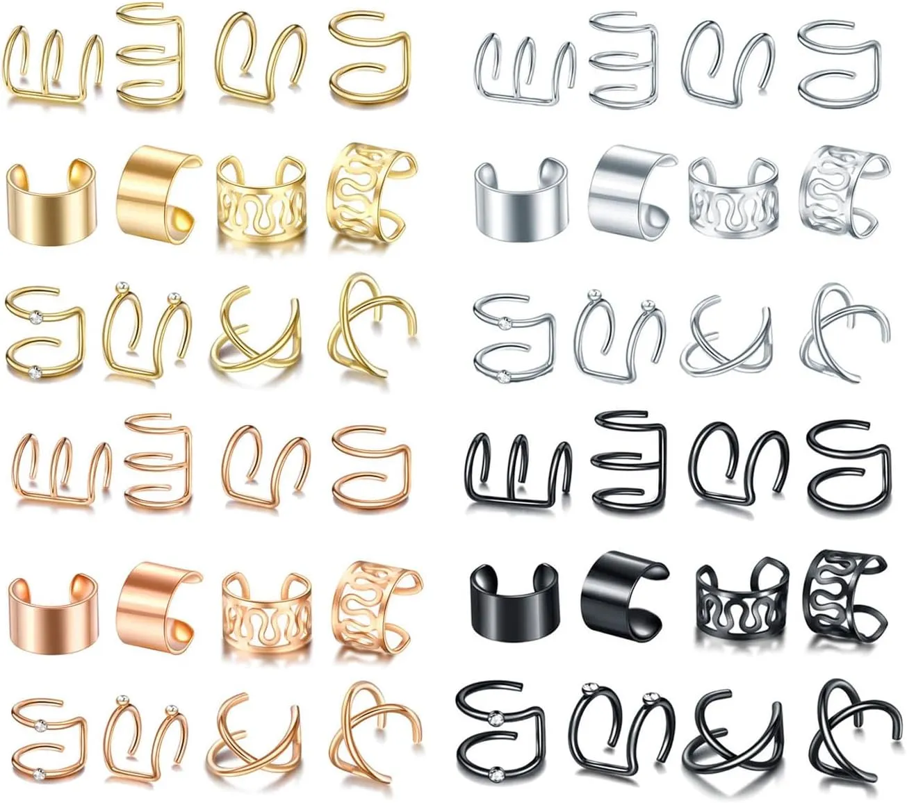 48Pcs Ear Cuff Earrings for Women Ear Cuffs,Gold Non Piercing Earring Cuff Clip On Cartilage Helix Wrap Ear Clip Earrings Fake Cartilage Earrings