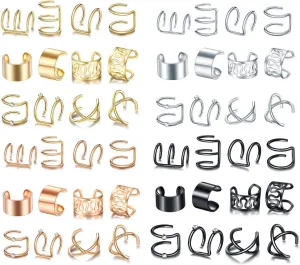 48Pcs Ear Cuff Earrings for Women Ear Cuffs,Gold Non Piercing Earring Cuff Clip On Cartilage Helix Wrap Ear Clip Earrings Fake Cartilage Earrings