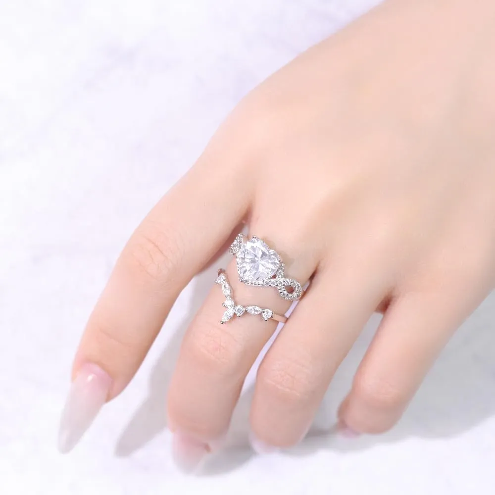 4CT Heart Engagement Rings for Women 925 Sterling Silver Promise Rings for Her 5A CZ Cubic Zircon Statement Wedding Rings Set for Women Christmas Mom Valentine's Day Gifts