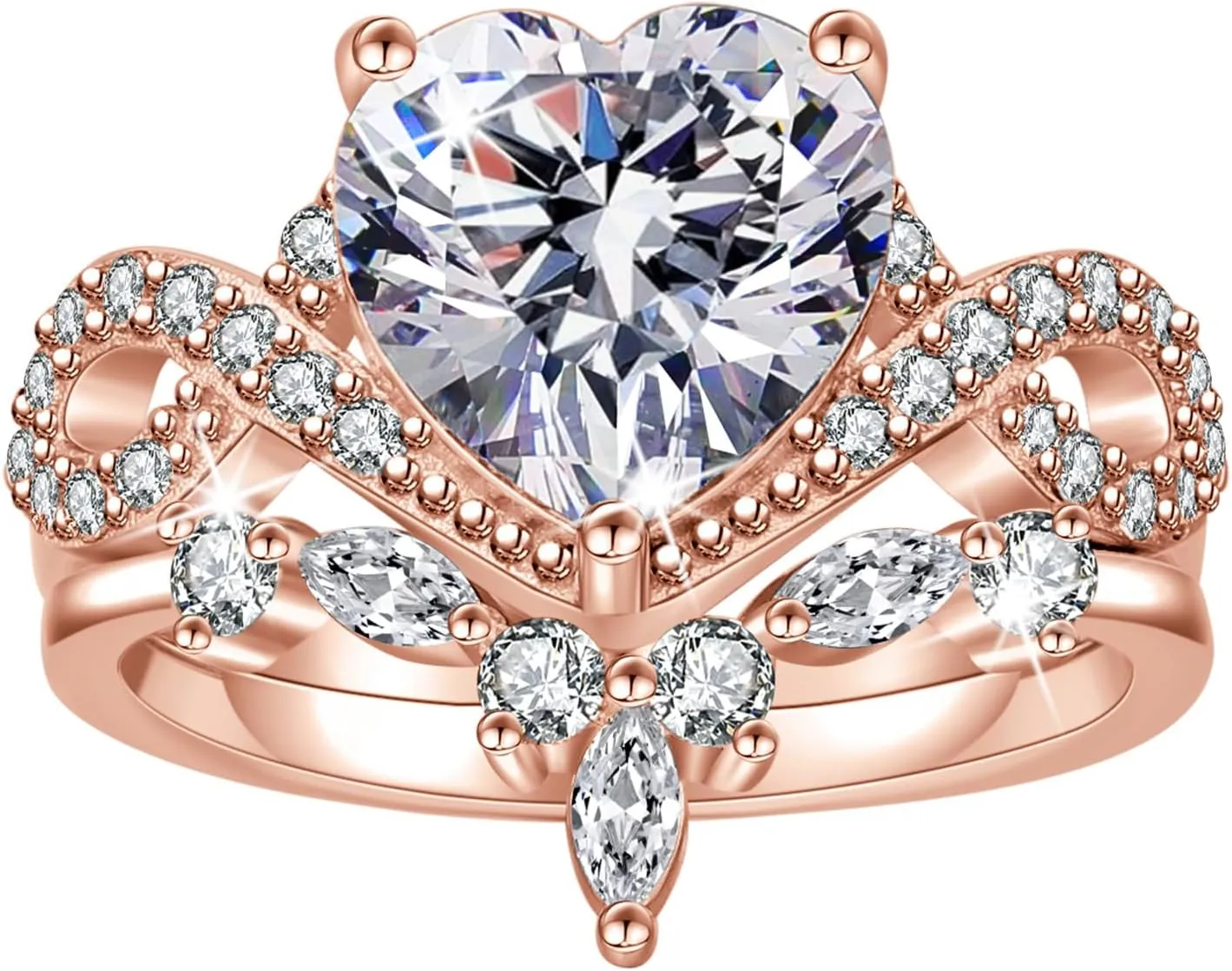 4CT Heart Engagement Rings for Women 925 Sterling Silver Promise Rings for Her 5A CZ Cubic Zircon Statement Wedding Rings Set for Women Christmas Mom Valentine's Day Gifts