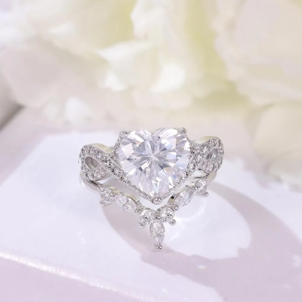 4CT Heart Engagement Rings for Women 925 Sterling Silver Promise Rings for Her 5A CZ Cubic Zircon Statement Wedding Rings Set for Women Christmas Mom Valentine's Day Gifts