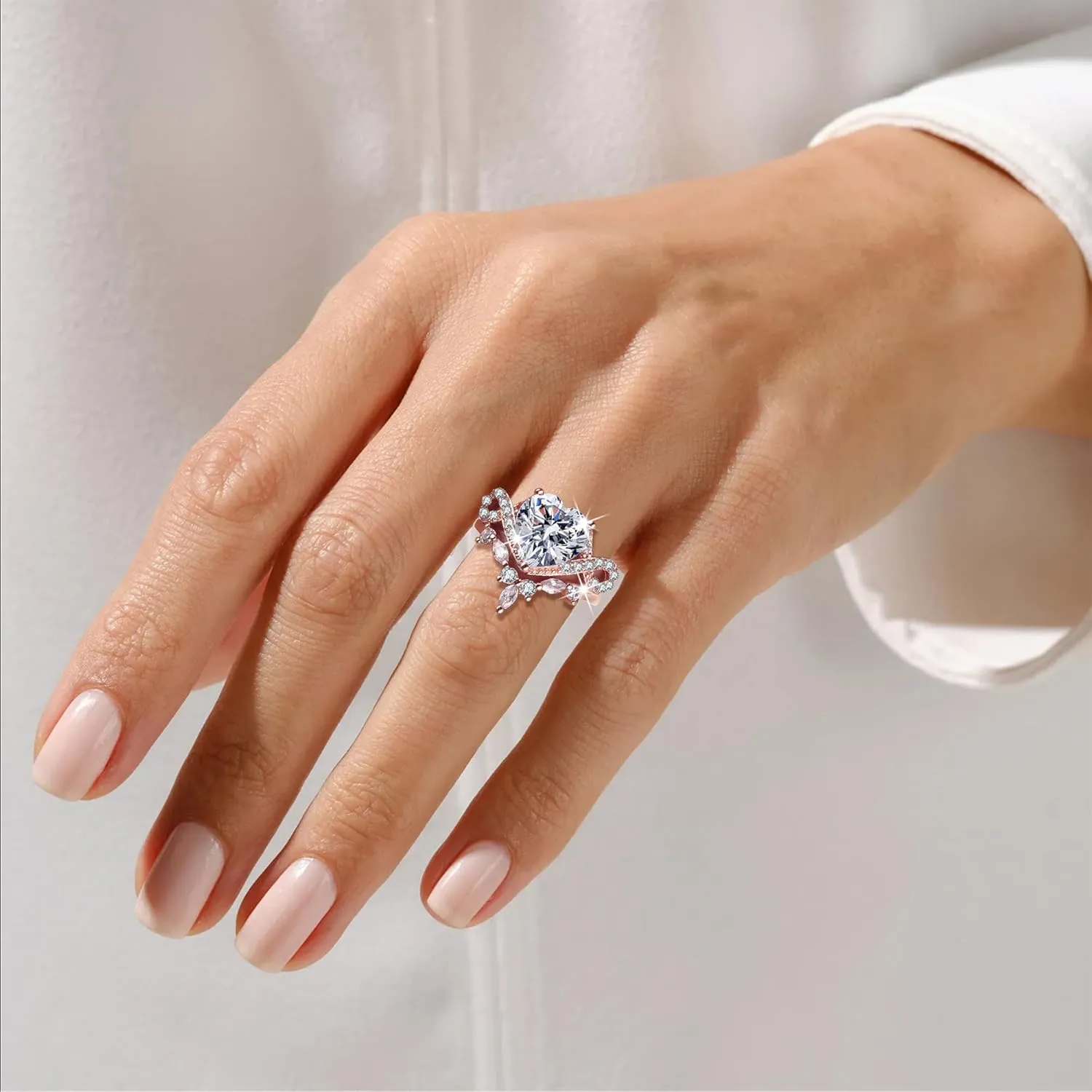 4CT Heart Engagement Rings for Women 925 Sterling Silver Promise Rings for Her 5A CZ Cubic Zircon Statement Wedding Rings Set for Women Christmas Mom Valentine's Day Gifts