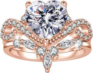 4CT Heart Engagement Rings for Women 925 Sterling Silver Promise Rings for Her 5A CZ Cubic Zircon Statement Wedding Rings Set for Women Christmas Mom Valentine's Day Gifts