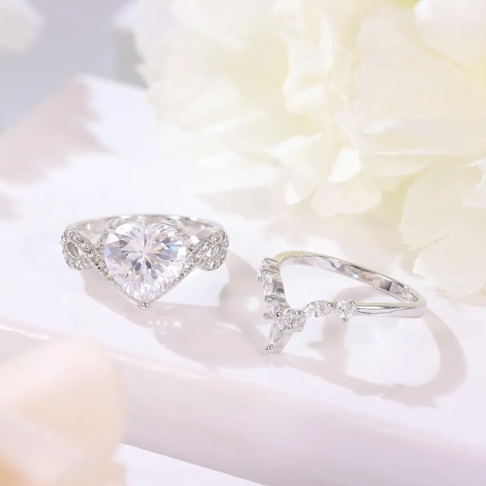 4CT Heart Engagement Rings for Women 925 Sterling Silver Promise Rings for Her 5A CZ Cubic Zircon Statement Wedding Rings Set for Women Christmas Mom Valentine's Day Gifts