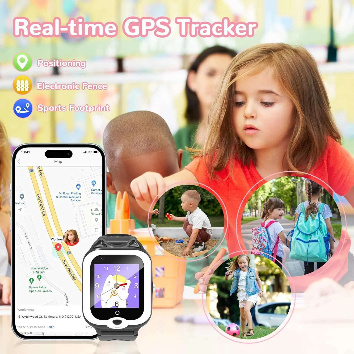 4G Kids Smart Watches with Silicone Shell Lanyard for Young Girls Boys, Simple Kids Phone Watch with Limited Functions Call and Text, GPS Tracker, Camera, Pedometer, Games