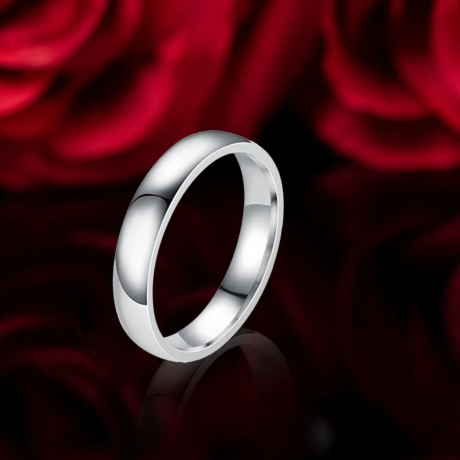 4mm Arc Stainless Steel Smooth Face Ring Titanium Steel Couple Ring Wide Rings for Women (B, One Size)