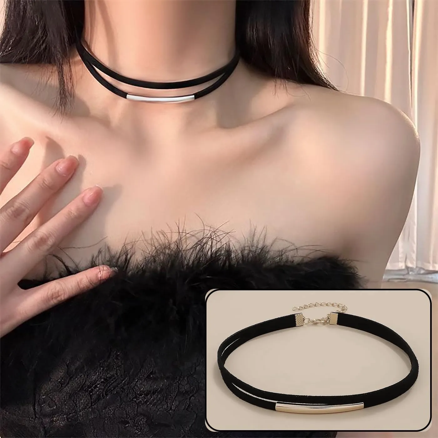 4PCS Black Choker for Women Black Lace Velvet Chocker Set Layered Classic Choker Necklace Velvet Collar Adjustable Gothic Chokers