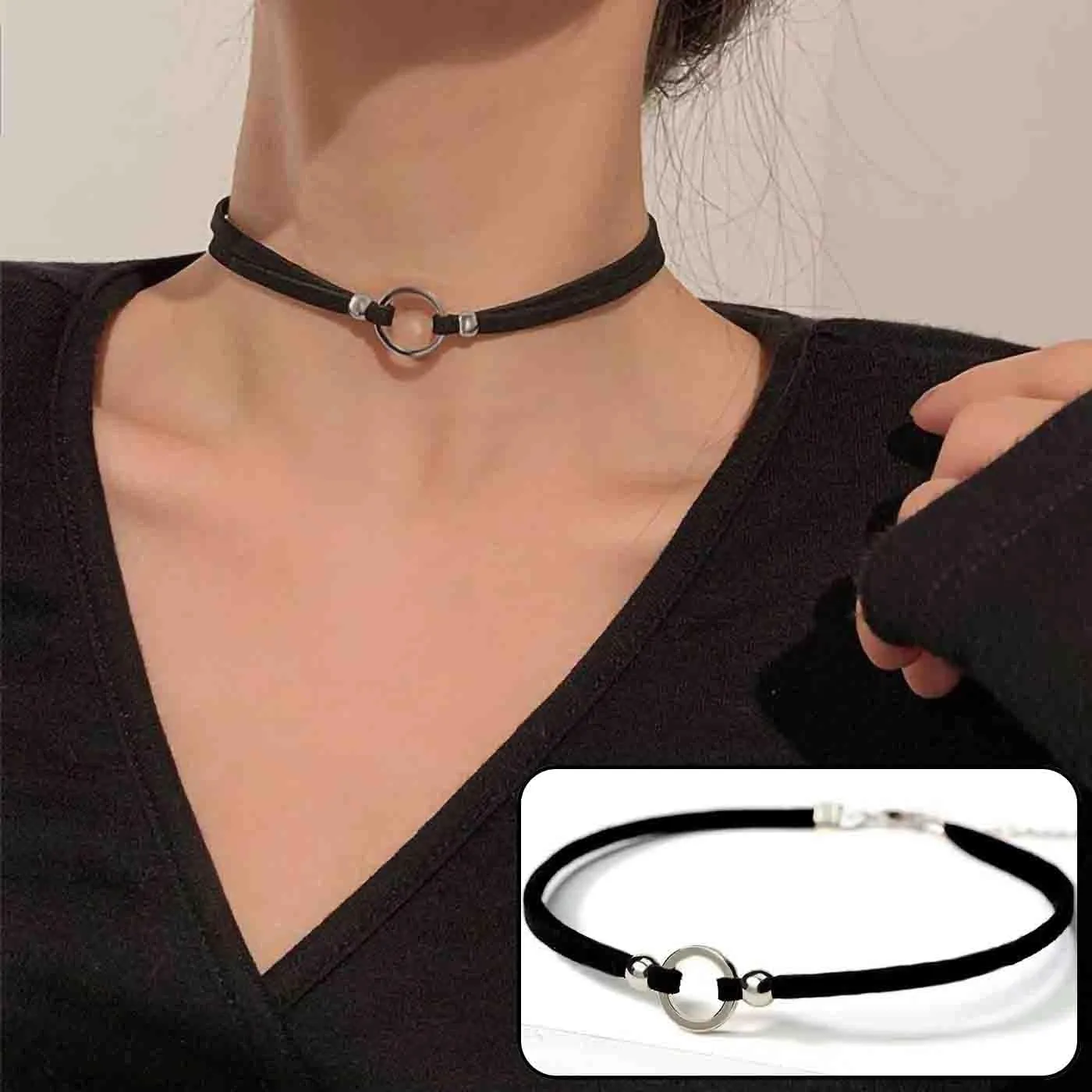 4PCS Black Choker for Women Black Lace Velvet Chocker Set Layered Classic Choker Necklace Velvet Collar Adjustable Gothic Chokers