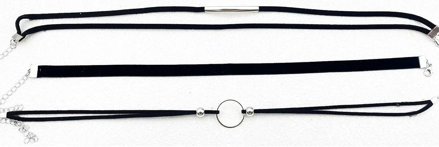 4PCS Black Choker for Women Black Lace Velvet Chocker Set Layered Classic Choker Necklace Velvet Collar Adjustable Gothic Chokers