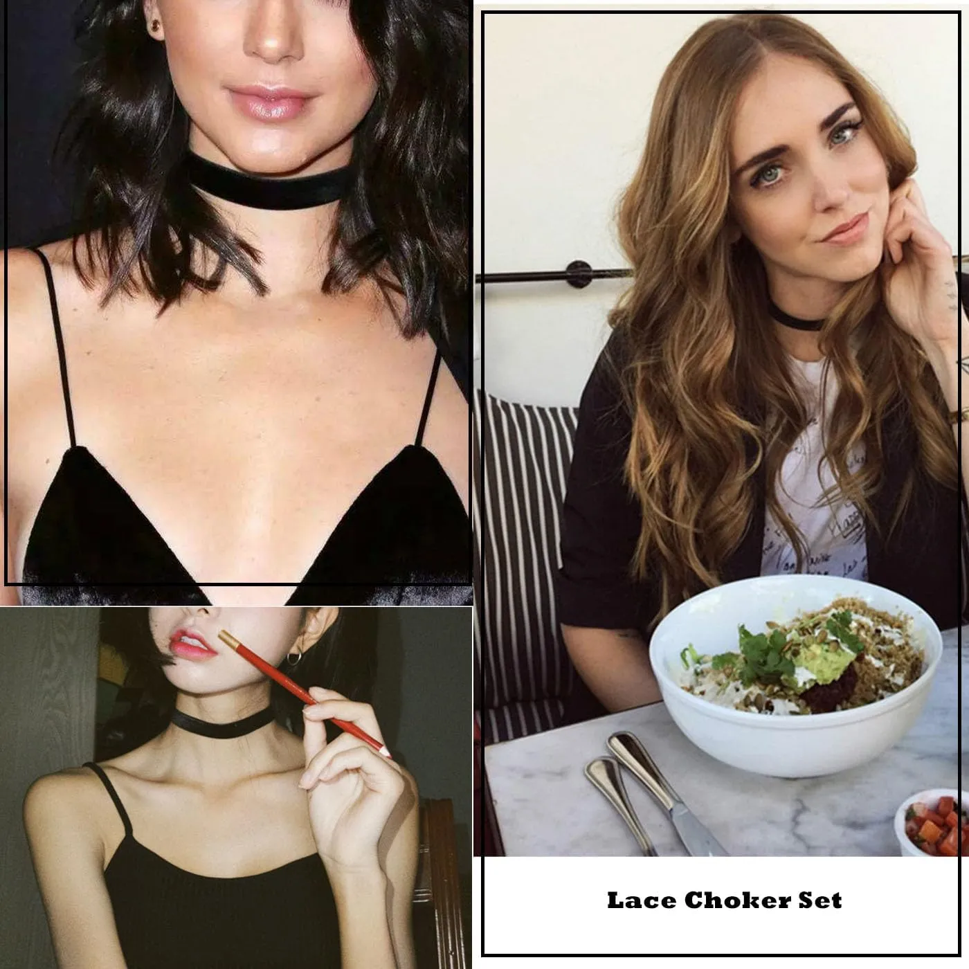 4PCS Black Choker for Women Black Lace Velvet Chocker Set Layered Classic Choker Necklace Velvet Collar Adjustable Gothic Chokers