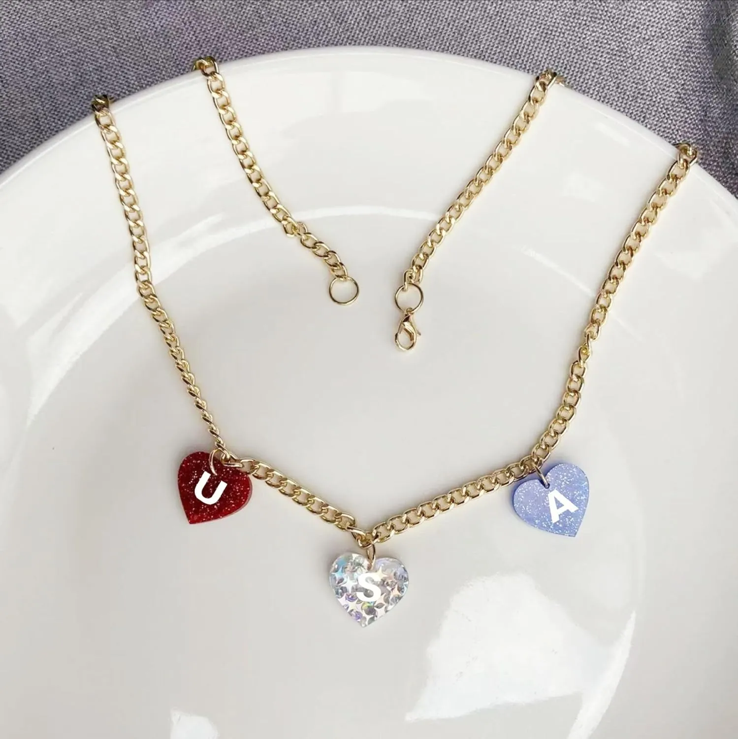 4th of July Necklaces for Women Gold Independence Day Necklace Red White Blue Choker Necklace Independence Day Patriotic Necklaces Patriotic Jewelry Costume Accessories