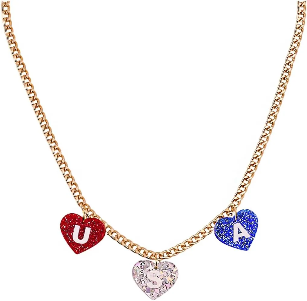 4th of July Necklaces for Women Gold Independence Day Necklace Red White Blue Choker Necklace Independence Day Patriotic Necklaces Patriotic Jewelry Costume Accessories