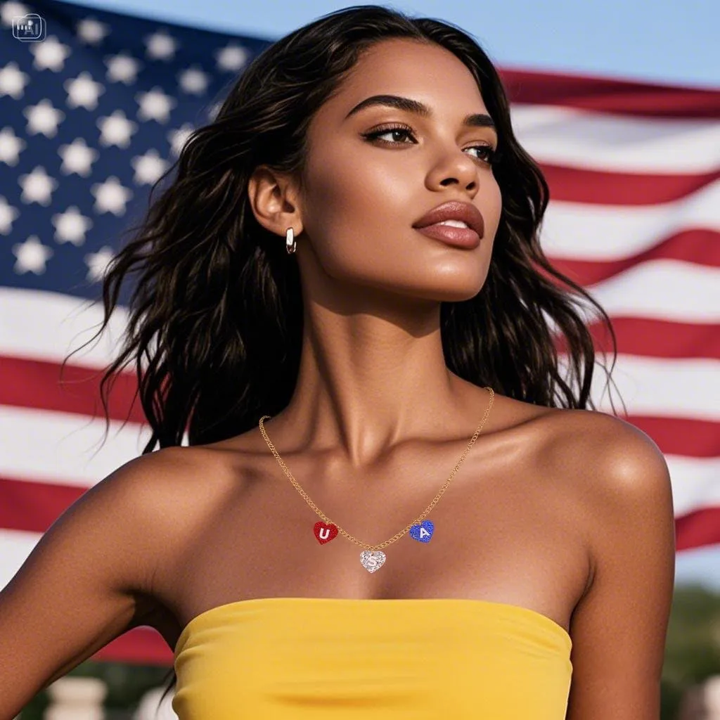4th of July Necklaces for Women Gold Independence Day Necklace Red White Blue Choker Necklace Independence Day Patriotic Necklaces Patriotic Jewelry Costume Accessories