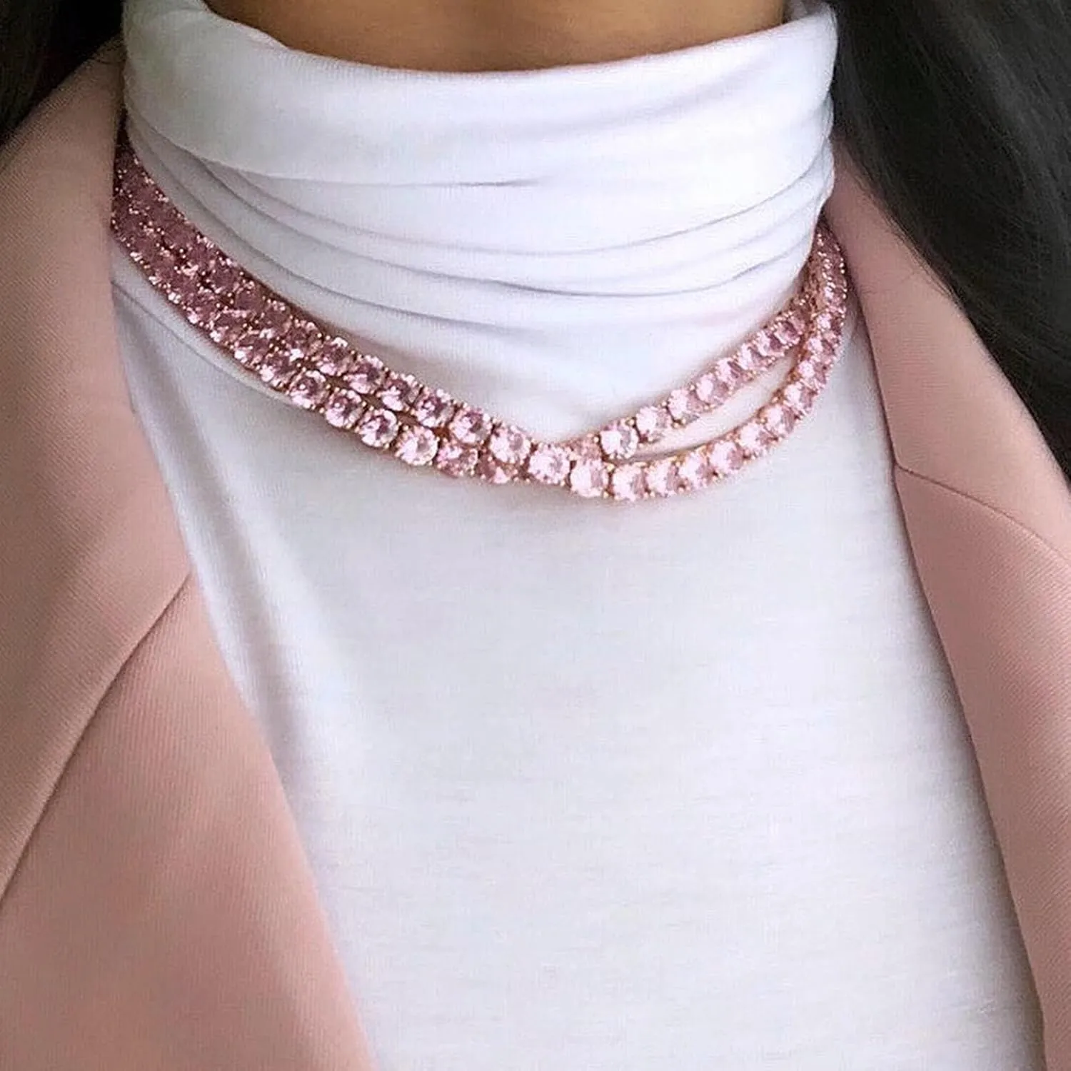 5MM Colorful Baguette Tennis Necklaces For Women Chains 14K Golden Silver Plated 5A  Cubic Zirconia Tennis Mens Chain Necklaces Woman