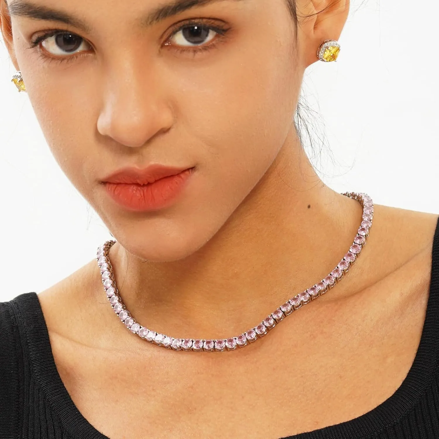 5MM Colorful Baguette Tennis Necklaces For Women Chains 14K Golden Silver Plated 5A  Cubic Zirconia Tennis Mens Chain Necklaces Woman