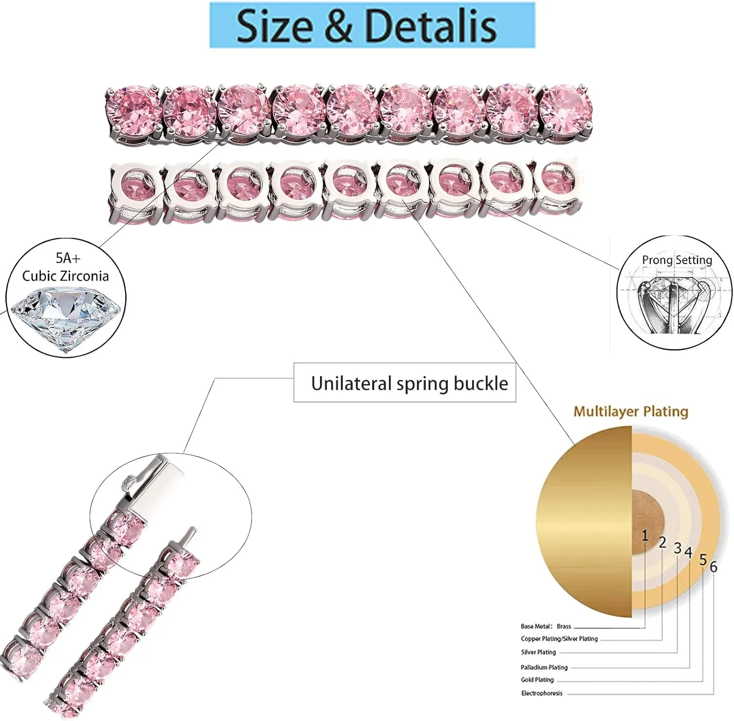 5MM Colorful Baguette Tennis Necklaces For Women Chains 14K Golden Silver Plated 5A  Cubic Zirconia Tennis Mens Chain Necklaces Woman
