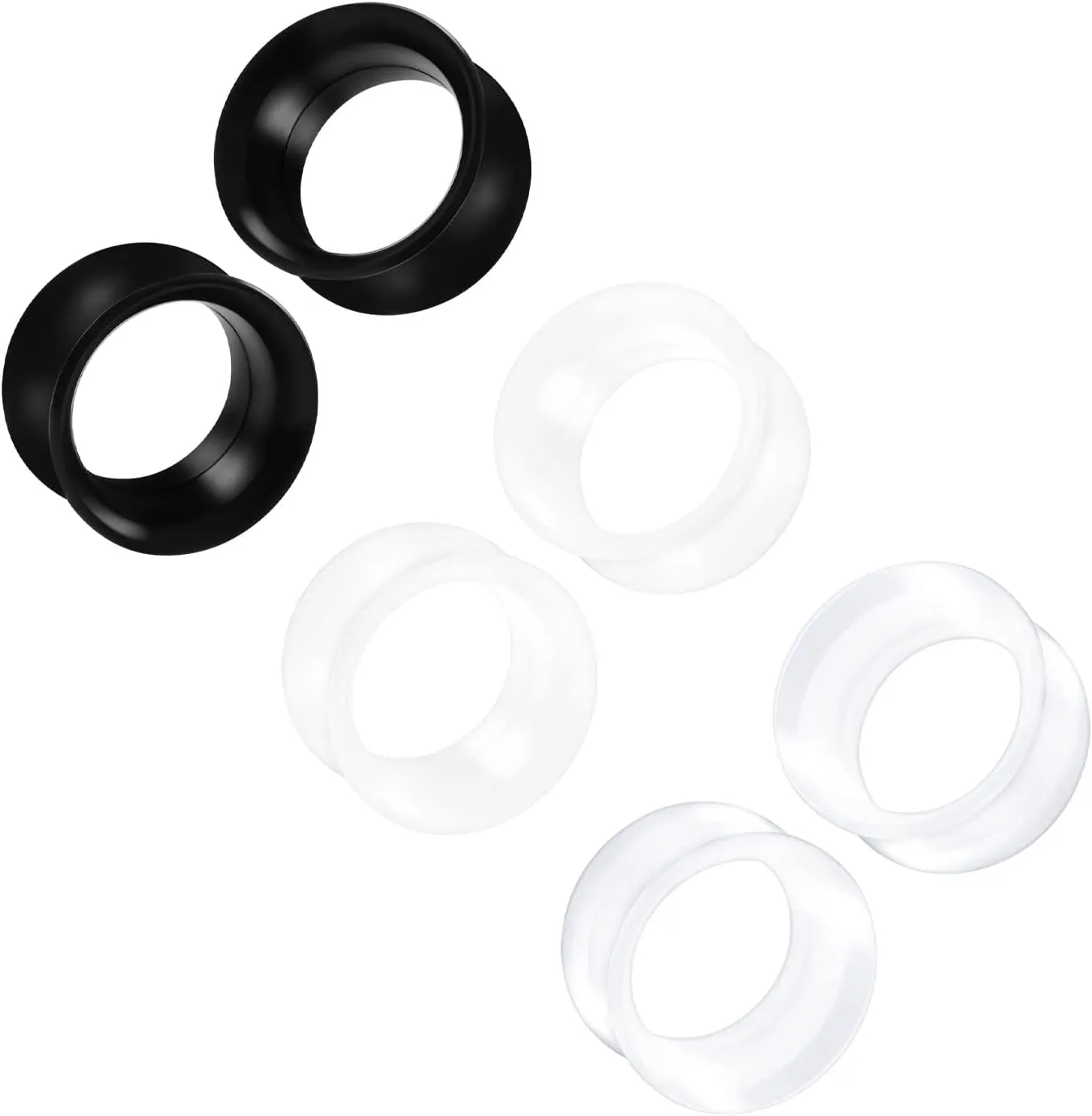 6PCS Silicone Black White Clear Double Flared Saddle Stretcher Ear Tunnel Gauge Plug Earring Lobe Piercing Jewelry Pick Size