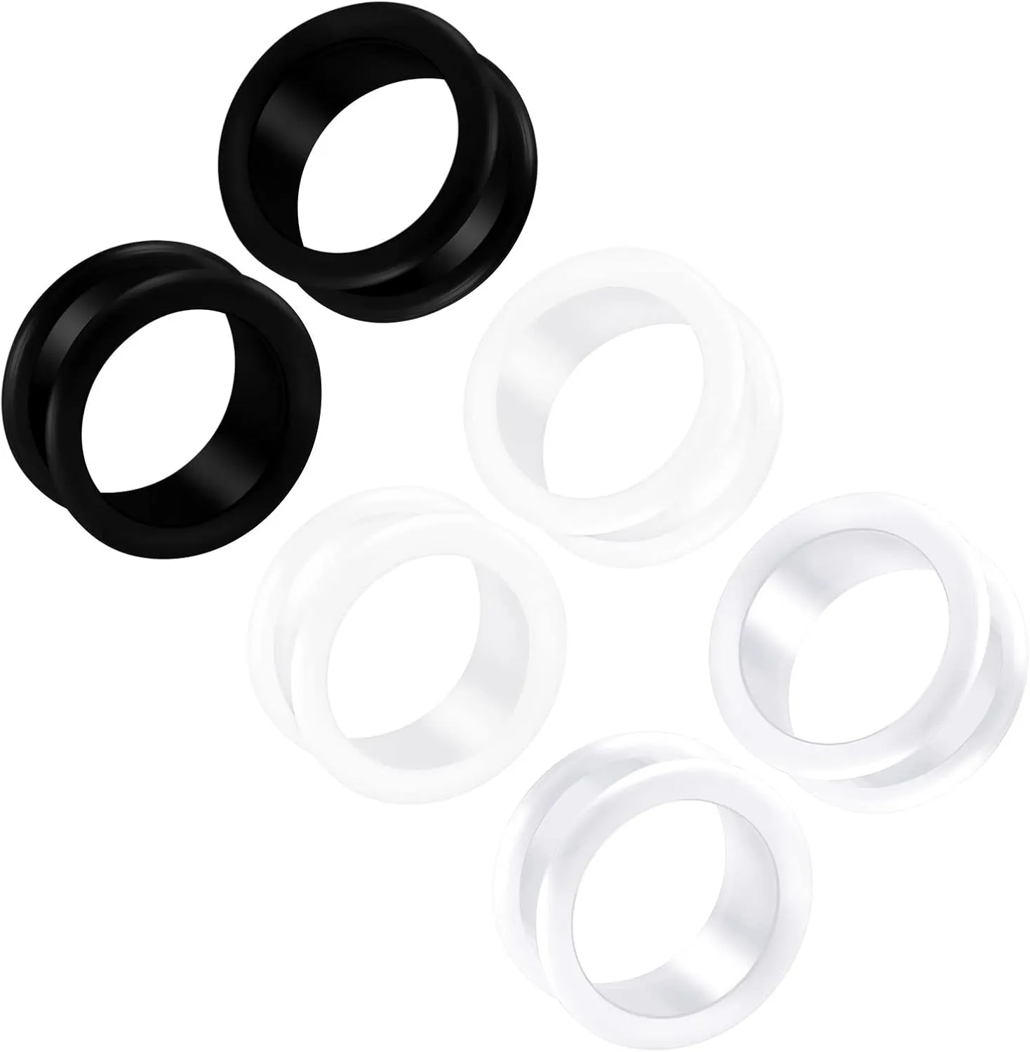 6PCS Silicone Black White Clear Double Flared Saddle Stretcher Ear Tunnel Gauge Plug Earring Lobe Piercing Jewelry Pick Size