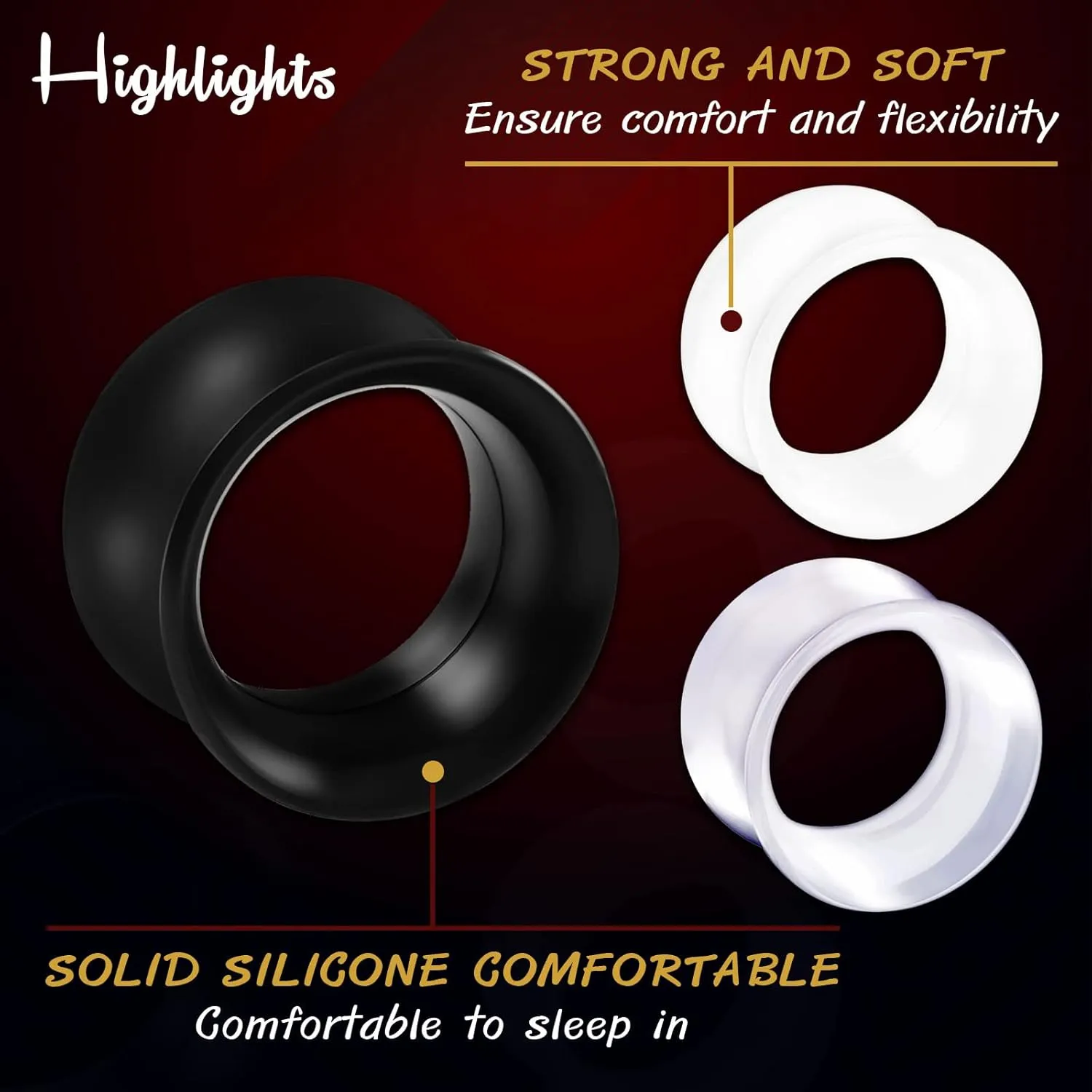 6PCS Silicone Black White Clear Double Flared Saddle Stretcher Ear Tunnel Gauge Plug Earring Lobe Piercing Jewelry Pick Size